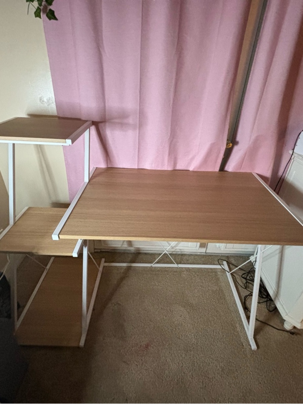 Woodgrain Home Office Desk with White Frame - Light Brown